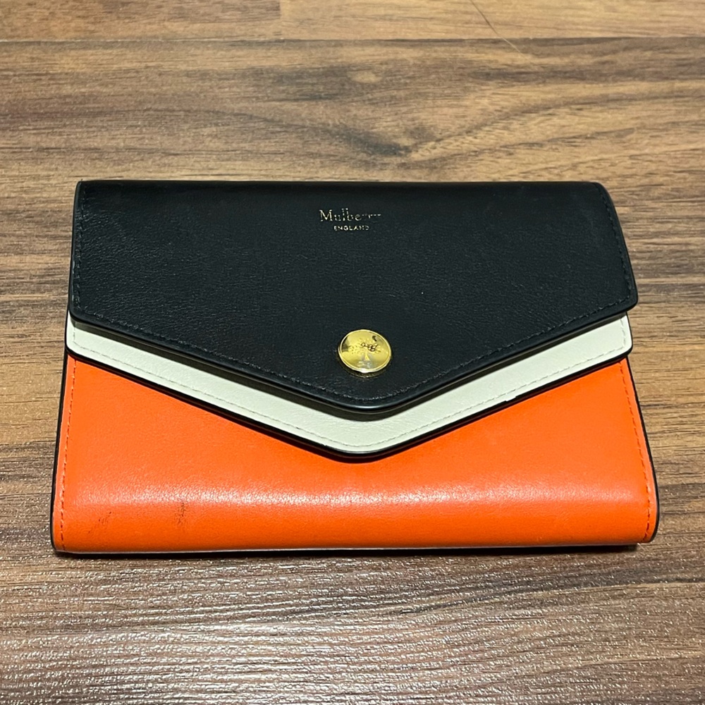 Mulberry Black, Orange, and Cream Wallet